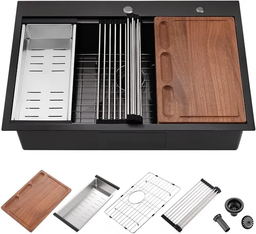 Miniatura 12 de Fregadero de bar negro de 21 pulgadas, fregadero de cocina pequeño de montaje superior, fregaderos de bar húmedos de 16 calibre, acero inoxidable