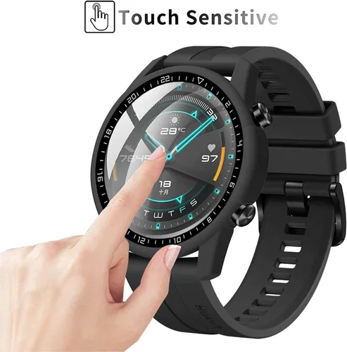 Miniatura 3 de [Paquete de 2] Funda con protector de pantalla de vidrio templado compatible con Huawei Watch GT2 de 1.812 pulgadas, dureza 9H de 360°, funda
