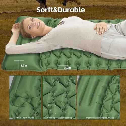 Miniatura 2 de Almohadilla de dormir para camping, almohadilla de dormir autoinflable con almohada incorporada bomba de pie, almohadillas inflables ultraligeras