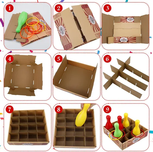 Miniatura 6 de Wettarn Juego de lanzamiento de botellas de carnaval, incluye una caja de boletos de circo, 6 botellas de plástico y 6 anillos de tiro para verano