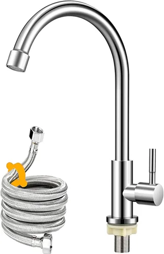 Solo grifo de agua fría, níquel cepillado, acero inoxidable de un solo mango, grifos de un solo agujero, grifo de fregadero de agua fría de arco