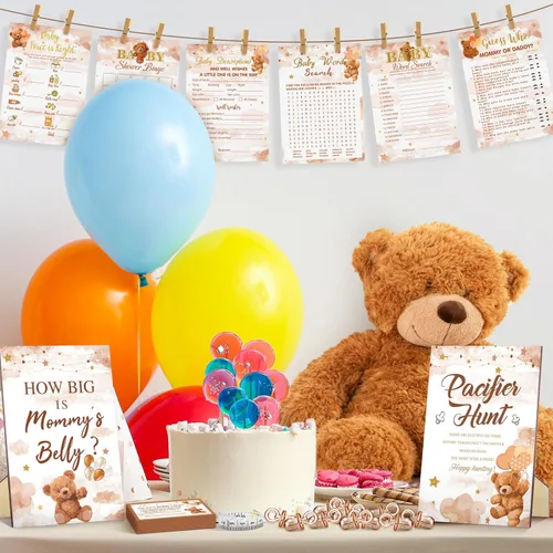 Miniatura 5 de Sherr Juego de 424 chupetes para baby shower, incluye letrero de caza y 50 chupetes acrílicos, Bingo Price Guess How Is Big Search for Brown Baby