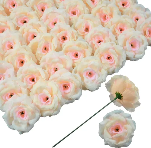 Miniatura 28 de Flores artificiales de rosas, 50 unidades de rosas plateadas a granel con tallo, cabeza de flor falsa de rosa de seda de 3 pulgadas para bodas, Plata