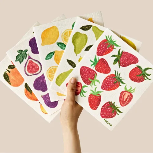 Miniatura 13 de RECYCO Paños suecos para cocina Paquete de 5 trapos geométricos lavables Toallas de papel de limpieza reutilizables de celulosa Paño