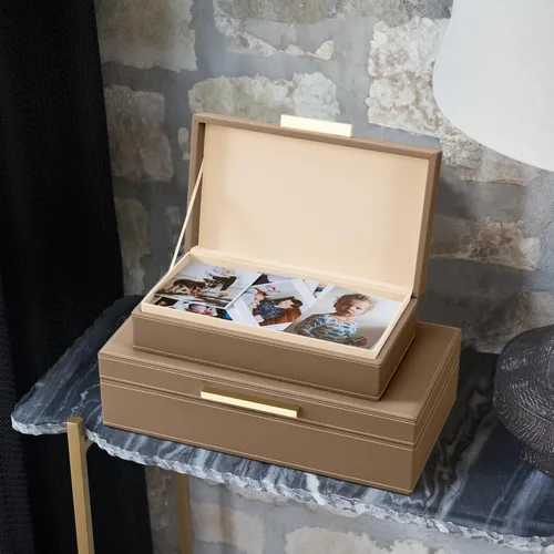 Miniatura 3 de ZICOTO Cajas de almacenamiento decorativas con tapas, juego de 2 hermosos cubos organizadores de piel sintética para la decoración de tu estantería