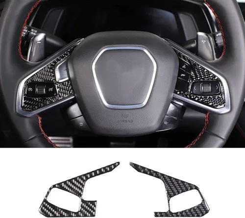 Miniatura 9 de Adhesivos de fibra de carbono para volante de automóvil, accesorios interiores para Chevrolet Corvette C8 Z06 2020-2024 (fibra de carbono azul A)
