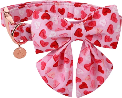 Miniatura 6 de DOGWONG Collar de perro de San Valentín con pajarita, corazón azul, perfecto para perros pequeños, medianos y grandes, patrón de corazón, pajarita