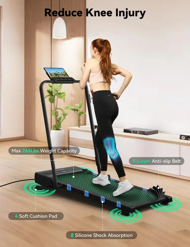 Miniatura 4 de FelFast Walking Pad Treadmill, 12% 5-Level Auto Incline, 2-in-1 Under Desk Foldable w/Remote Control, 12 HIIT Mode, 265 Lbs, 7.6 MPH Max, Portable