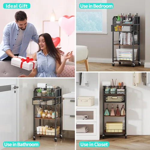 Miniatura 7 de HapiRm Organizador de maquillaje, carrito de almacenamiento de 4 niveles para el cuidado de la piel con cajón, carrito de maquillaje rodante