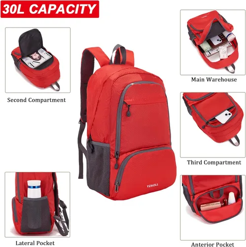 Miniatura 4 de YZAOLL Mochila de senderismo de 30 L, mochila ligera para el día, mochila plegable para mujeres y hombres, viajes, camping, vacaciones