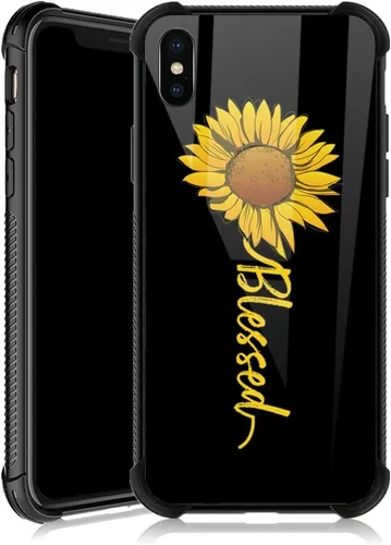 Miniatura 10 de Funda para iPhone Xs Max, diseños de girasol, estrella, cielo, cubierta trasera de cristal templado antiarañazos, esquinas reforzadas, carcasa