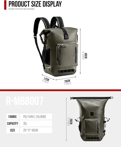 Miniatura 5 de RIDEIRON Mochila impermeable para motocicleta, bolsa seca con cierre superior enrollable para kayak, viajes, surf, canotaje, pesca, campamento Oliva