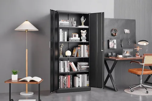 Miniatura 5 de Guizeeopo Armario de almacenamiento de metal con estantes ajustables, gabinetes de almacenamiento de garaje con puertas y estantes, archivadores