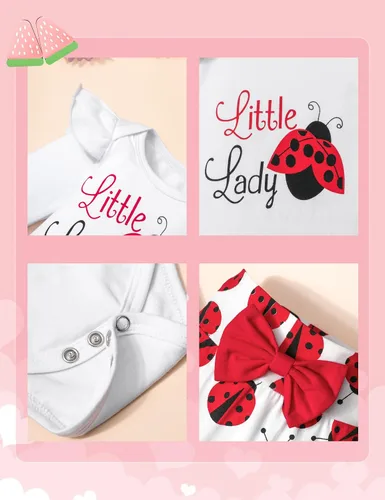 Miniatura 4 de ADIFUN Ropa de bebé niña, 4 piezas de trajes de niña recién nacida, mameluco con volantes, parte inferior acampanada, diadema, bandana, conjuntos