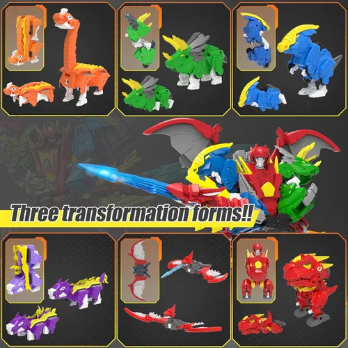 Miniatura 6 de Juguetes de robot transformador de dinosaurios de 6 formas para niños de 6 años en adelante, 6 paquetes de figuras de acción transformadas STEM
