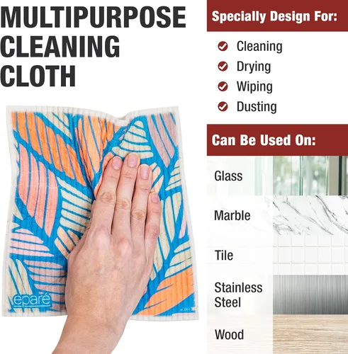 Miniatura 2 de Eparé Paños suecos para cocina – Paquete de 8 paños suecos absorbentes – Paños desechables para lavar platos – Paños de cocina lavables – Paños