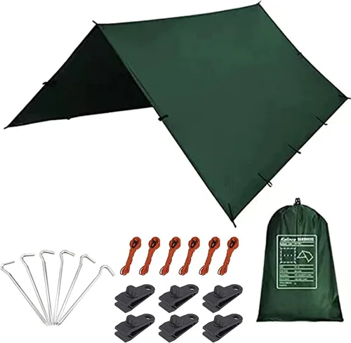 Miniatura 8 de KALINCO Lona impermeable para camping, hamaca para tienda de campaña, mosca de lluvia, 10 x 10 pies, 10 x 15 pies, lona ligera multifuncional