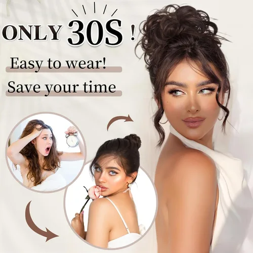 Miniatura 3 de HMD - Extensiones de cabello tipo chongo alborotado con rodelo despeinado, banda elástica de goma, extensiones de cabello sintético para mujer