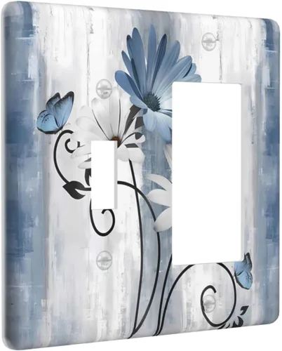Miniatura 22 de Placa de pared decorativa con hojas de palmera tropicales de oro blanco, hoja de plátano, doble interruptor de luz de palanca decorativa, placa