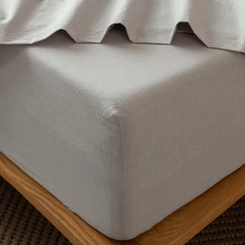 Miniatura 29 de MooMee Sábana bajera ajustable de solo 100% algodón lavado con textura parecida al lino, transpirable, duradera, suave, cómoda, bolsillo profundo
