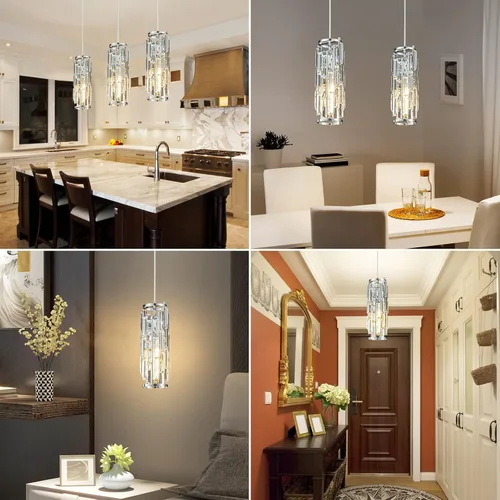 Miniatura 8 de Luces colgantes, lámpara colgante moderna de cromo, mini candelabros de cristal, iluminación colgante para cocina, isla, comedor, dormitorio