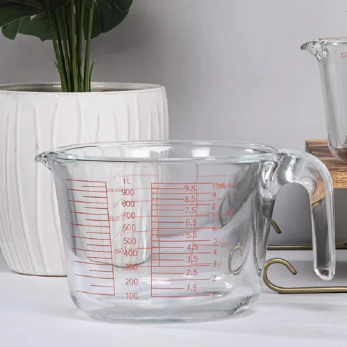 Miniatura 3 de Taza métrica de vidrio templado extragrande – Incrementos rojos intensos – 32 onzas – 4 tazas o 1000 litros – 10 DL multiusos, ingredientes líquidos