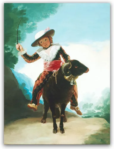 Póster de niño montando un carnero, arte de pared en lienzo de Francisco Goya, reproducción romántica de pintura al óleo, pintura al óleo famosa,
