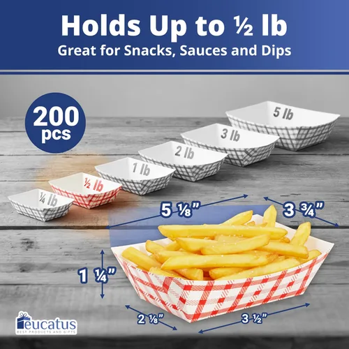 Miniatura 2 de Bandejas resistentes a la grasa para alimentos con capacidad de 1/2 libra, paquete de 200 unidades. Sirve aperitivos calientes o fríos en estas