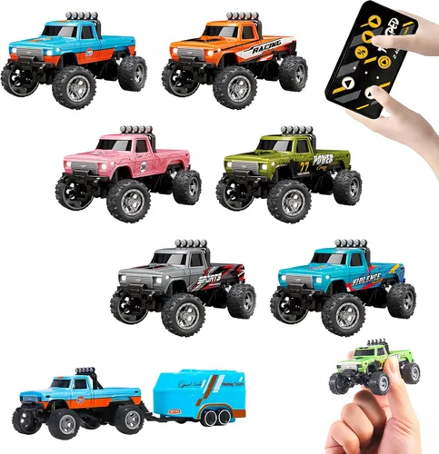 Miniatura 8 de Atlodas Mini Camión RC, Mini Camión Monstruo RC, Camión Monstruo de Control Remoto a Escala 1:64 con Luces, Control Remoto de 2.4Ghz, Verde