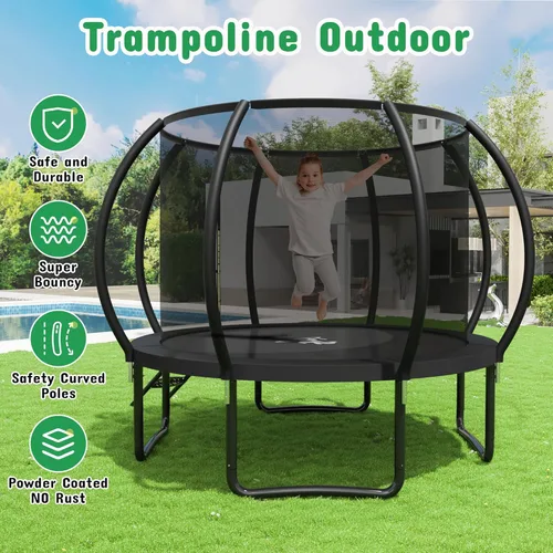 Miniatura 3 de Polar Aurora Trampolín para exteriores de 10 pies, 12 pies, 14 pies, 16 pies, con red de seguridad, almohadilla de resorte engrosada, trampolín