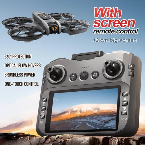 Miniatura 7 de Avión teledirigido RC con pantalla en el controlador (12.5 cm), cámara dual UHD, motor sin escobillas, posicionamiento por flujo óptico, protección