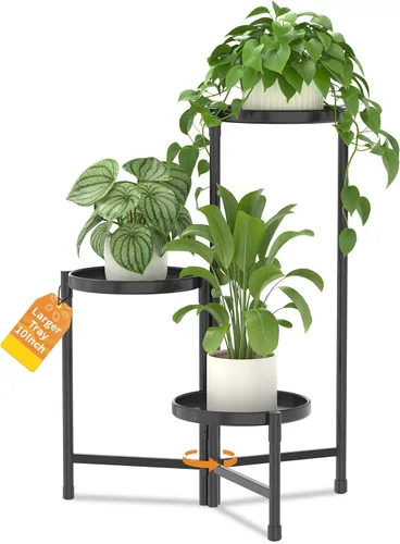 Miniatura 25 de LASZOLA Soporte plegable para plantas de interior de 7 niveles para múltiples macetas grandes, estante ajustable alto y resistente con bandeja de 10