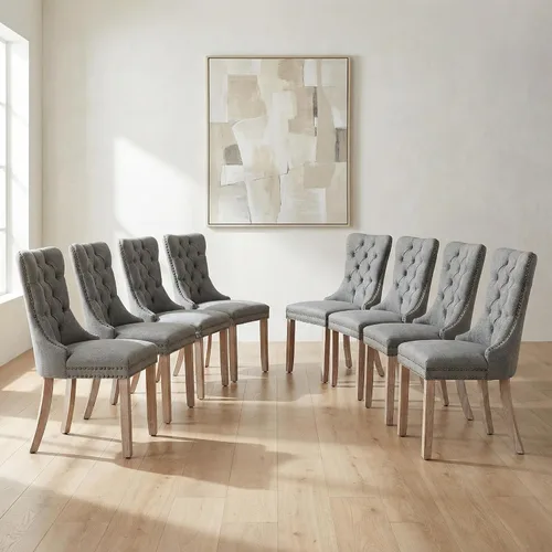 Miniatura 61 de OVENTA Juego de 4 sillas de comedor modernas tapizadas copetudas, terciopelo negro y gris y cuero con patas de madera maciza, sillas de cocina
