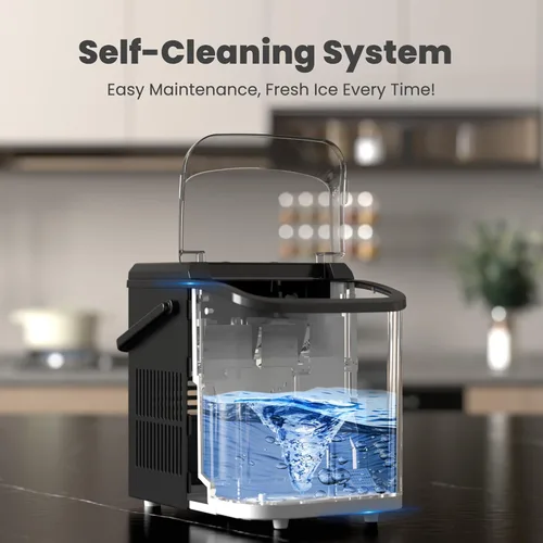 Miniatura 7 de DUMOS Máquina de hielo para encimera con asa, máquina de hielo portátil de 26 libras/24 horas, 9 cubos de bala listos en 6 minutos, autolimpiante