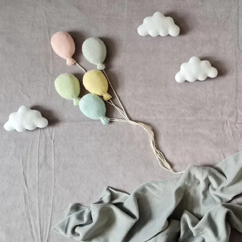 Miniatura 8 de Juego de accesorios de fotografía para recién nacidos, 5 globos de fieltro y 3 nubes para sesiones de fotos de bebés, niños y niñas, accesorios de 5
