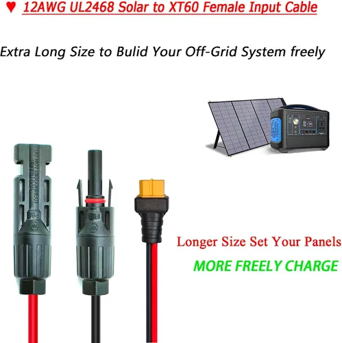 Miniatura 6 de Cable de extensión de carga solar a XT60, conector solar de 12 pies a XT60, cable adaptador para puerto de entrada XT60, estación de energía