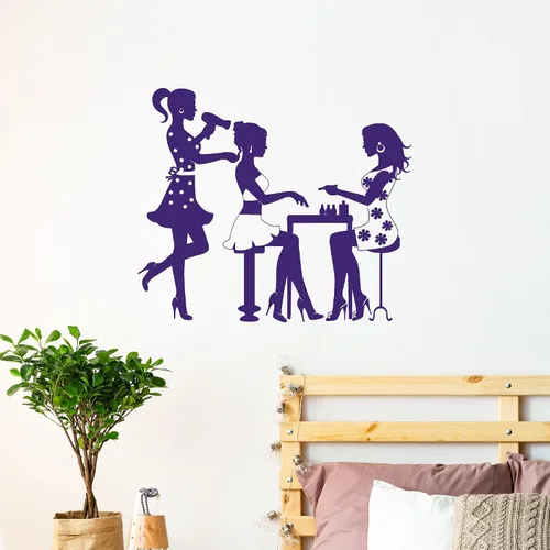 Miniatura 4 de Vinilo Adhesivo de Pared Salón de Belleza Peluquería Manicura Uñas Moda Modelo Chica Pegatinas Decoración Grande (688ig) Negro