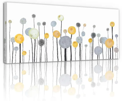MHARTK66 Lienzo decorativo abstracto de diente de león, moderno, minimalista, decoración de pared, pintura de acuarela amarilla y gris neutra,