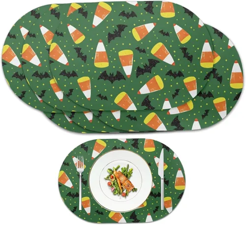 Miniatura 42 de Pumpkin Placemats Set of 4 Ghost Non Slip Washable Heat Resistant Place Mats 12x18 Inch Round Tablemats for Dining Kitchen Party Daily Table Decor