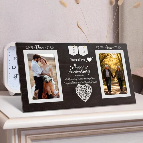 Miniatura 2 de Then & Now Regalos de Aniversario de Boda para Parejas, Marco de Fotos de Aniversario de 1-99 Años, Marco de Fotos de Bridal Shower que Contiene 2