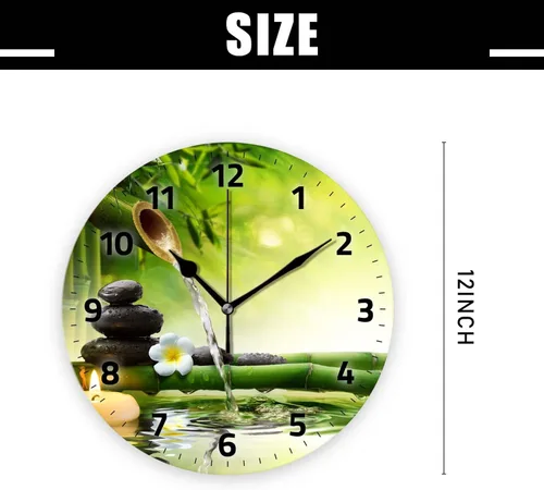 Miniatura 2 de Relojes de pared a pilas de 12 pulgadas, bambú de flores de piedra zen, decoración silenciosa del hogar para baño, sala de estar, dormitorio Zen
