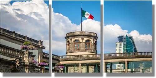 Miniatura 27 de Arte de pared con bandera de México para sala de estar, pintura de pared con textura envejecida y colorida de la bandera de México, 3 piezas