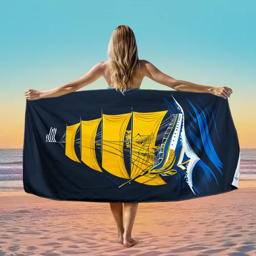 Miniatura 2 de Nautical Sailboat Beach Towel Oversized 36x72 Inch, Sand Free Quick Dry Microfiber Classic Sailing Ship Towel for Ocean Beach Pool Travel