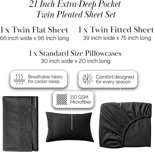 Miniatura 2 de Southshore Fine Linens®, juego de ropa de cama con bolsillo profundo, Microfibra, Negro, gemelo