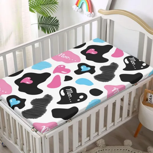Miniatura 2 de Sábanas bajeras ajustables con temática de vaca, sábanas portátiles para cuna de niño pequeño, sábanas para cuna de bebé para niña o niño, 38 x 24