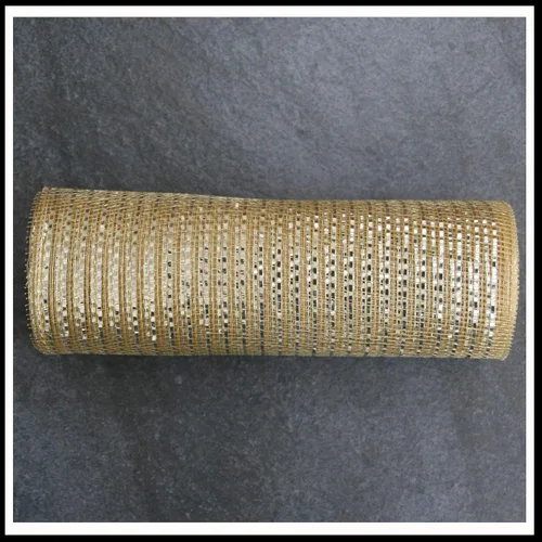 Miniatura 3 de Cinta de malla de poliéster decorativa de lámina ancha, 10 pulgadas x 30 pies (champán, lámina dorada)