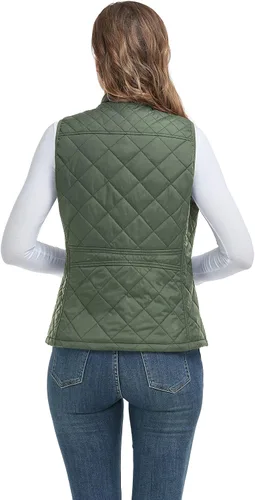Miniatura 5 de LONGKING Chaleco para mujer con un bolsillo interior, cuello alto, ligero, acolchado, con cremallera, para mujer