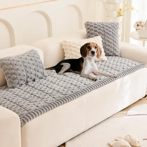 Miniatura 8 de Tiwwie Funda de sofá para perros, fundas de sofá para mascotas de textura esponjosa, fundas de sofá geométricas de jacquard coral, lavables