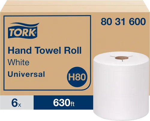 Miniatura 2 de Tork Rollo de toalla de mano blanco H80, universal, 100% fibra reciclada, 6 rollos x 630 pies, 8031600
