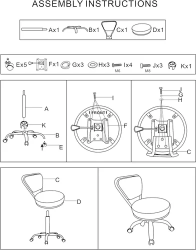 Miniatura 6 de Dayton Asiento con ruedas para garaje (negro mate) neumático, taburete corto con altura ajustable de 13 a 15 pulgadas, perfecto para oficina